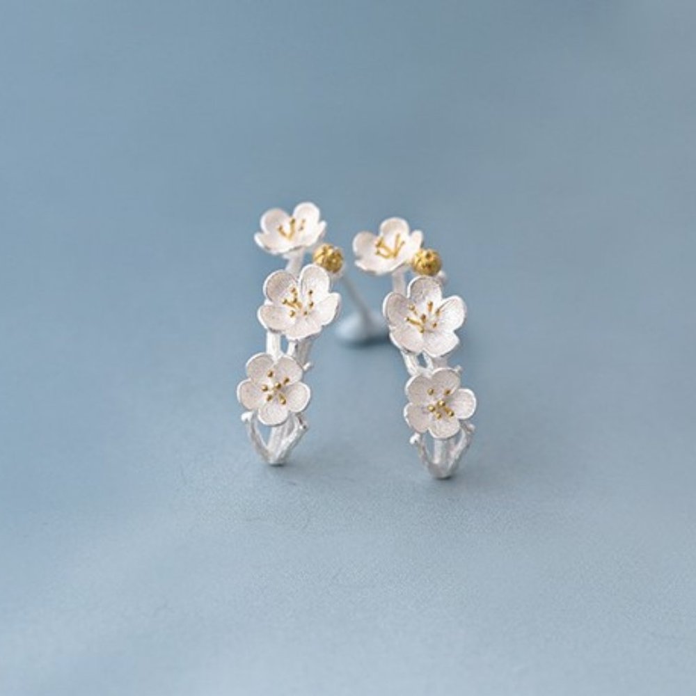 NEW 925 Sterling Silver Two Tone Flower Earrings A - Picture 4 of 9